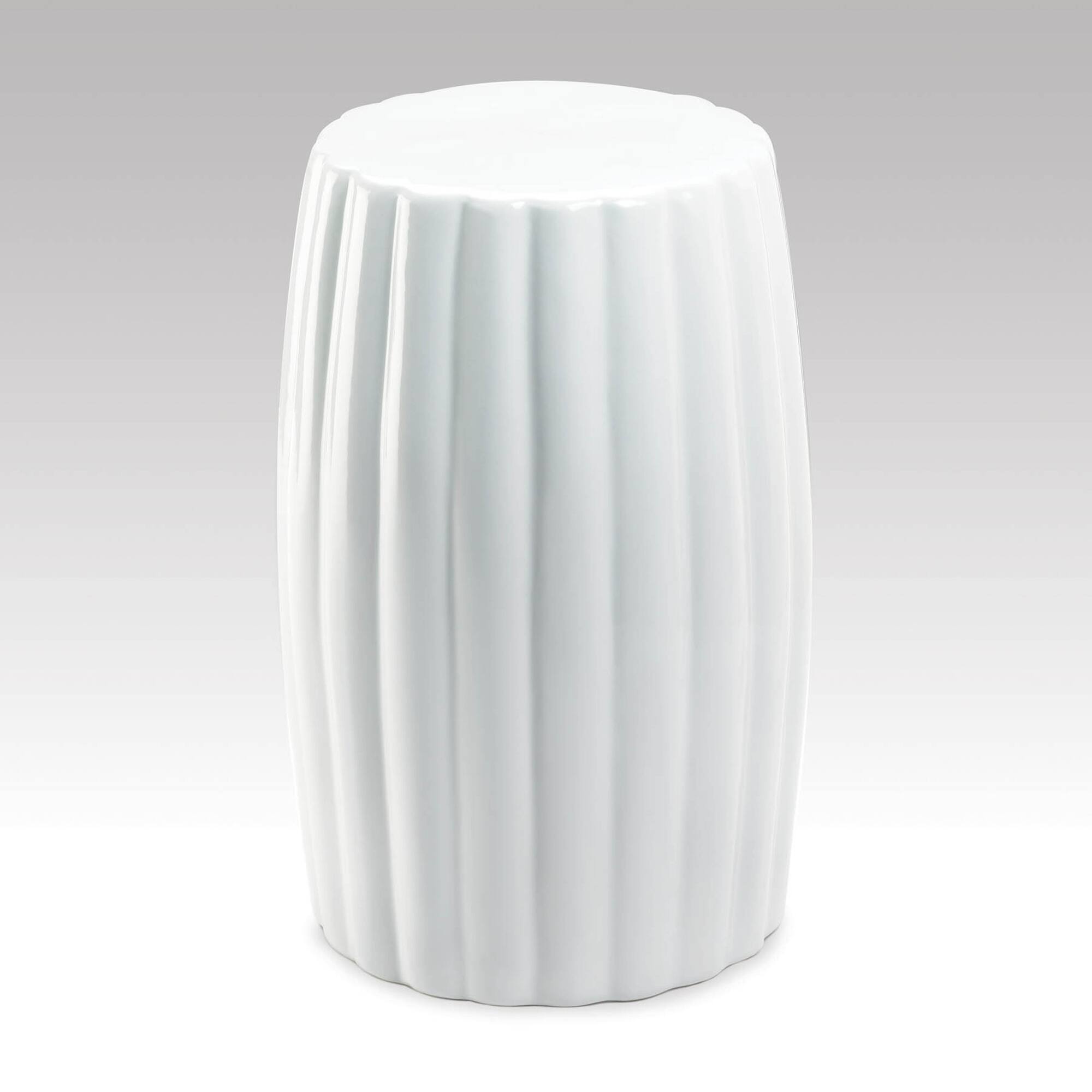 18.25" Glossy White Ceramic Stool
